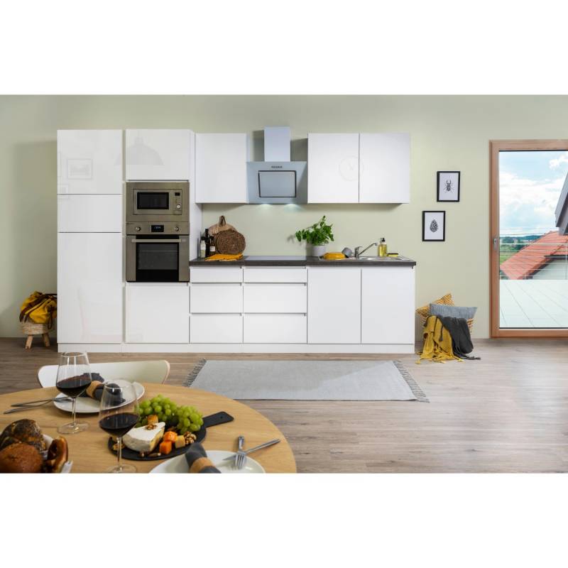 Respekta Premium Küchenzeile Grifflos 335 cm Weiß Hochglanz-Weiß von Respekta Premium