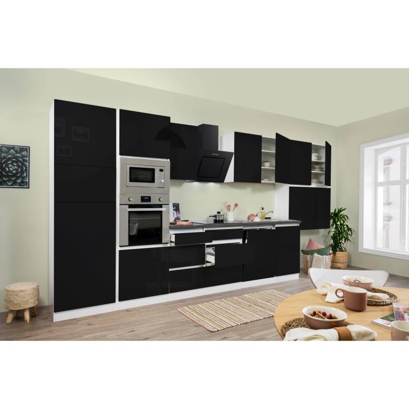 Respekta Premium Küchenzeile Grifflos 445 cm Schwarz Hochglanz-Weiß von Respekta Premium