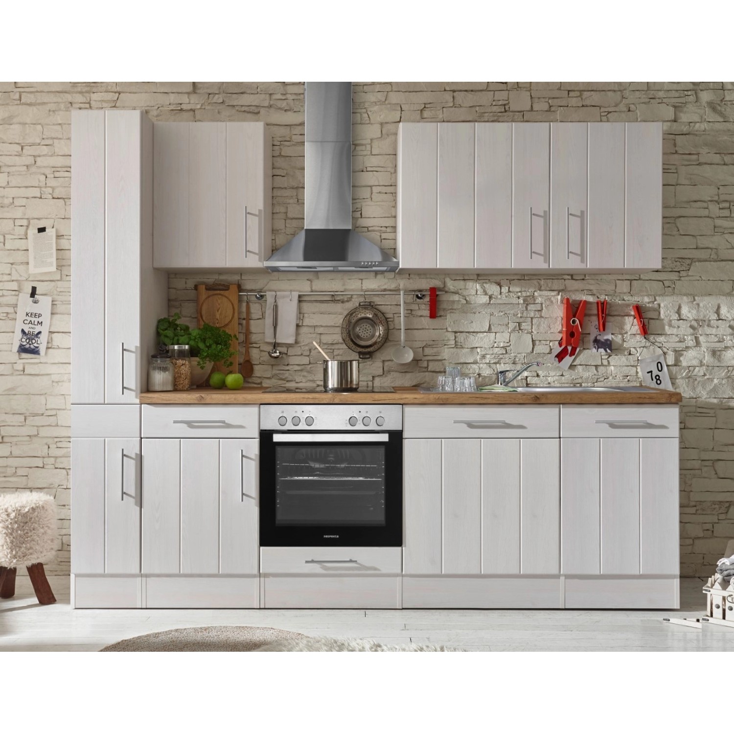 Respekta Premium Küchenzeile Landhaus 250 cm Lärche Weiß matt von Respekta Premium