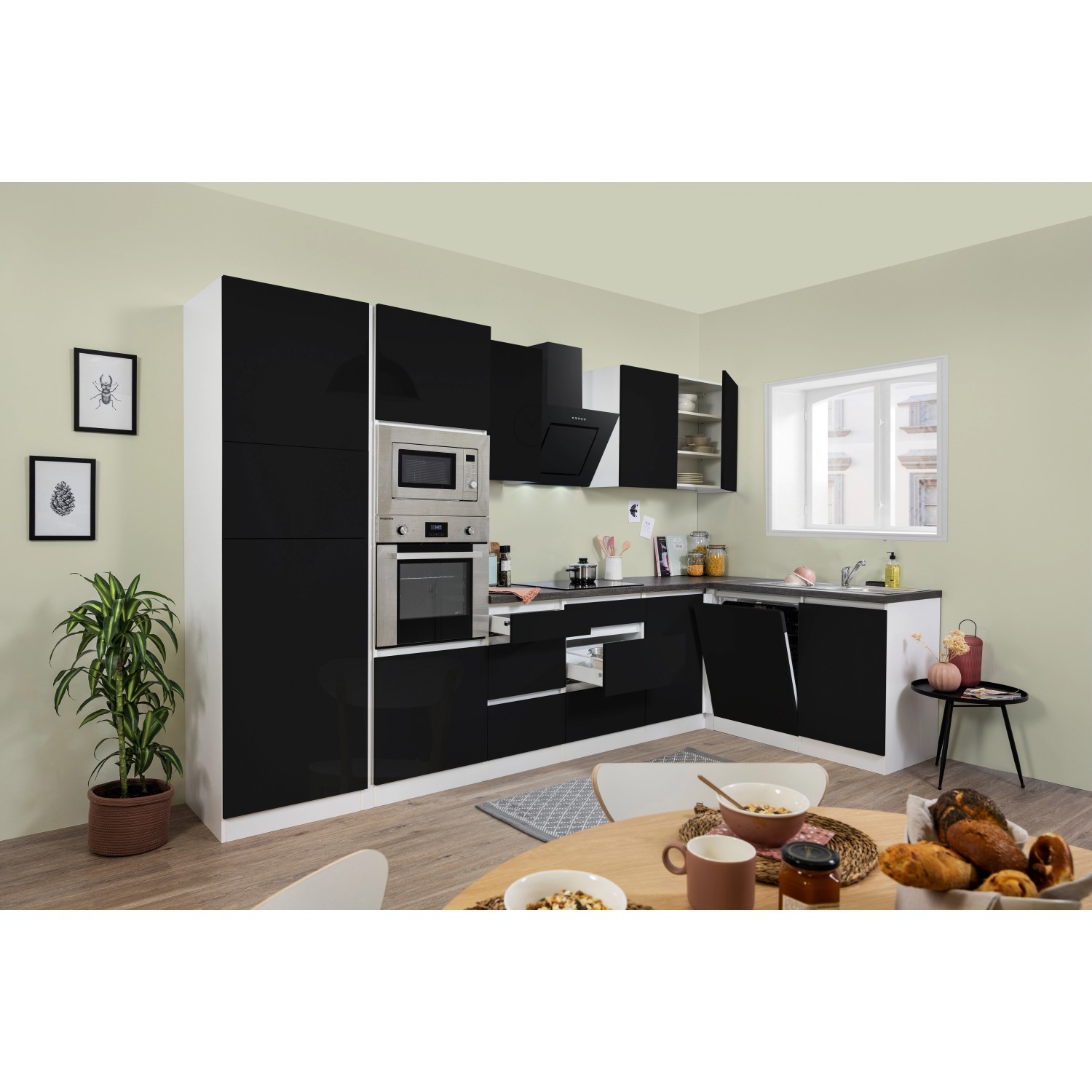 Respekta Premium Winkelküche Grifflos 345 cm Schwarz Hochglanz-Weiß Respekta Premium Winkelküche Grifflos 345 cm Schwarz Hochglanz-Weiß von Respekta Premium