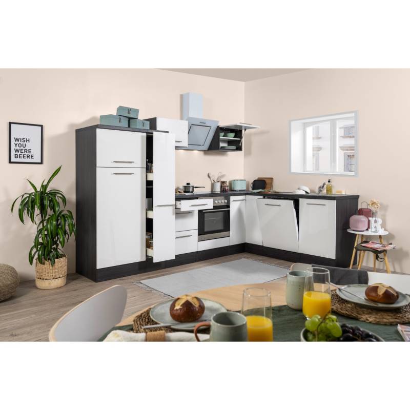 Respekta Premium Winkelküche RP290EWC 290 x 200 cm Weiß Hochglanz-Eiche Grau von Respekta Premium