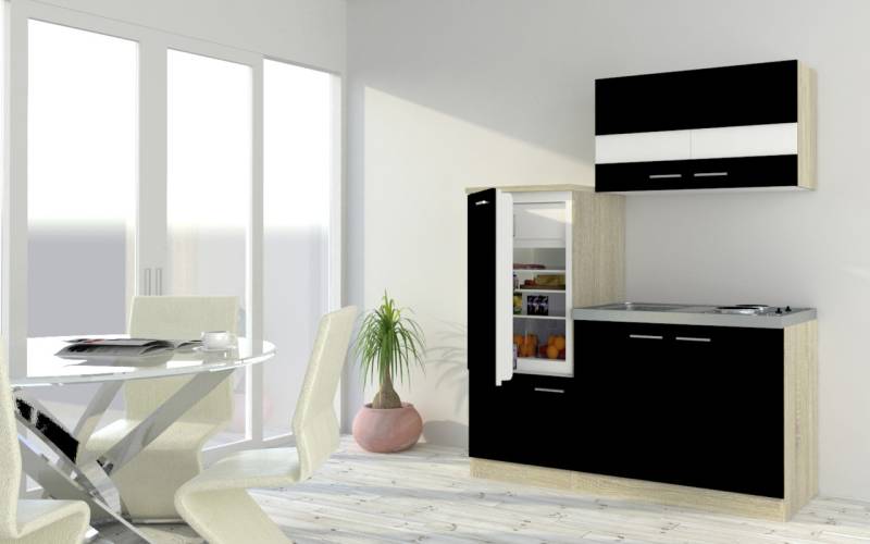 Respekta Economy Küchenblock 160 cm schwarz, Eiche Sonoma, KB160ESS von Respekta