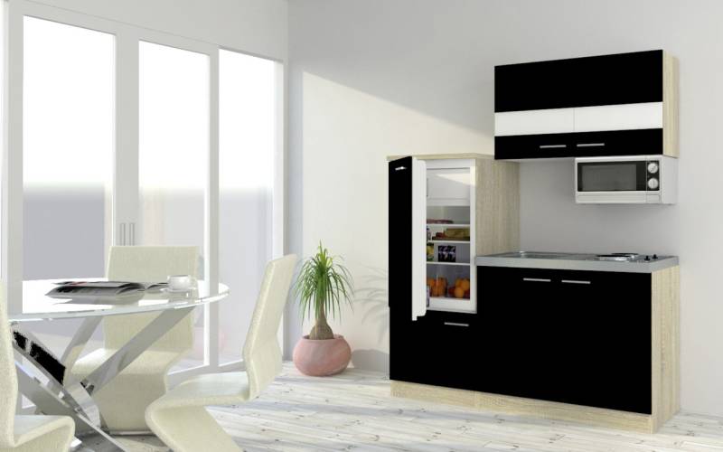 Respekta Economy Küchenblock 160 cm schwarz, Eiche Sonoma, KB160ESSMI von Respekta