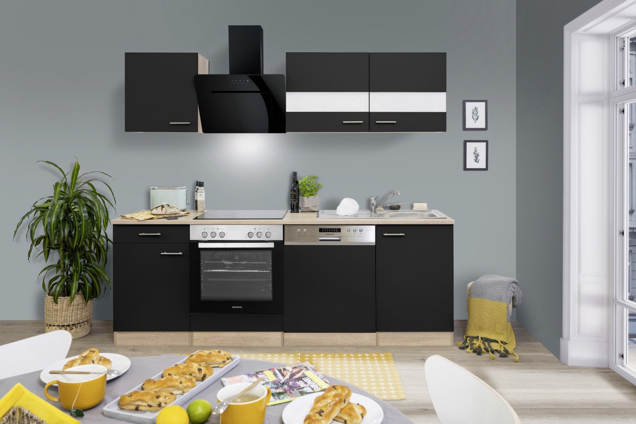 Respekta Economy Küchenblock 220 cm schwarz, Eiche Sonoma, KB220ESSSSC von Respekta