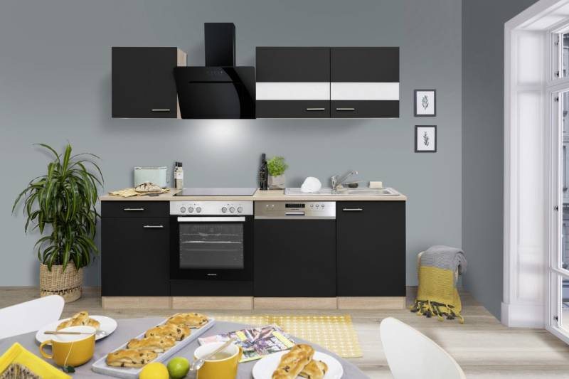 Respekta Economy Küchenblock 220 cm schwarz, Eiche Sonoma, KB220ESSSSC von Respekta
