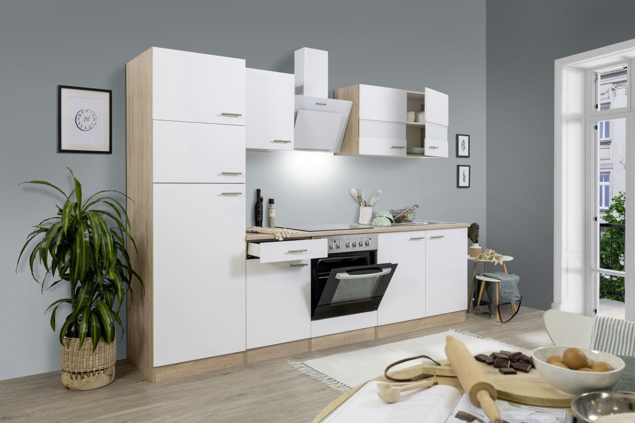 Respekta Economy Küchenblock 270 cm weiß, Eiche Sonoma, KB270ESWCGKE von Respekta