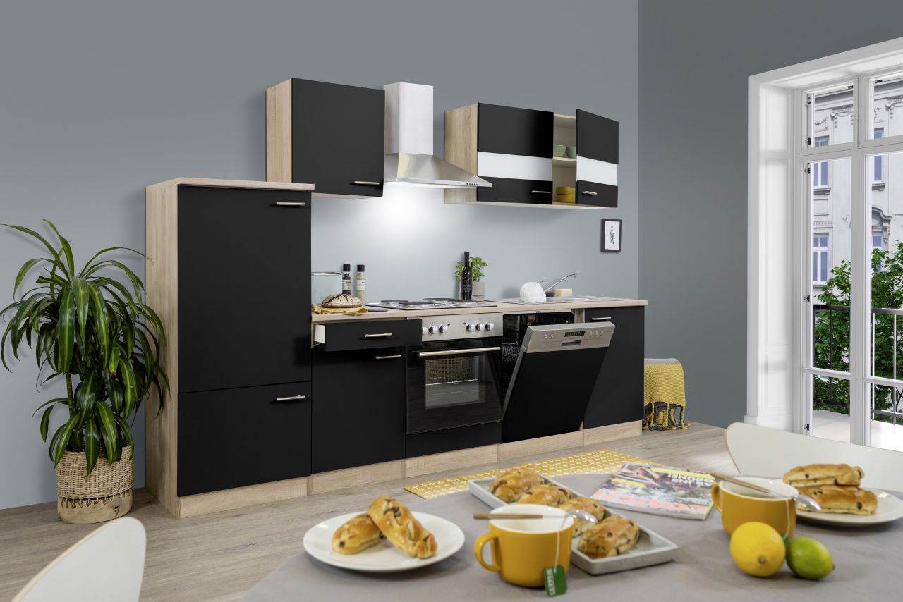 Respekta Economy Küchenblock 280 cm schwarz, Eiche Sonoma, KB280ESS von Respekta