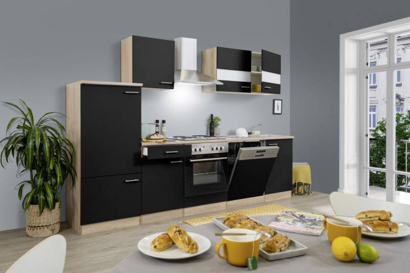 Respekta Economy Küchenblock 280 cm schwarz, Eiche Sonoma, KB280ESS von Respekta