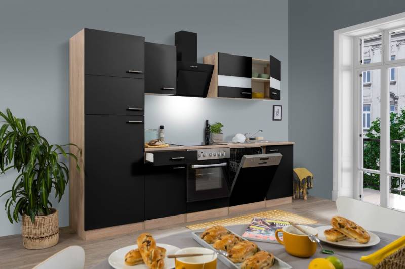 Respekta Economy Küchenblock 280 cm schwarz, Eiche Sonoma, KB280ESSCGKE von Respekta