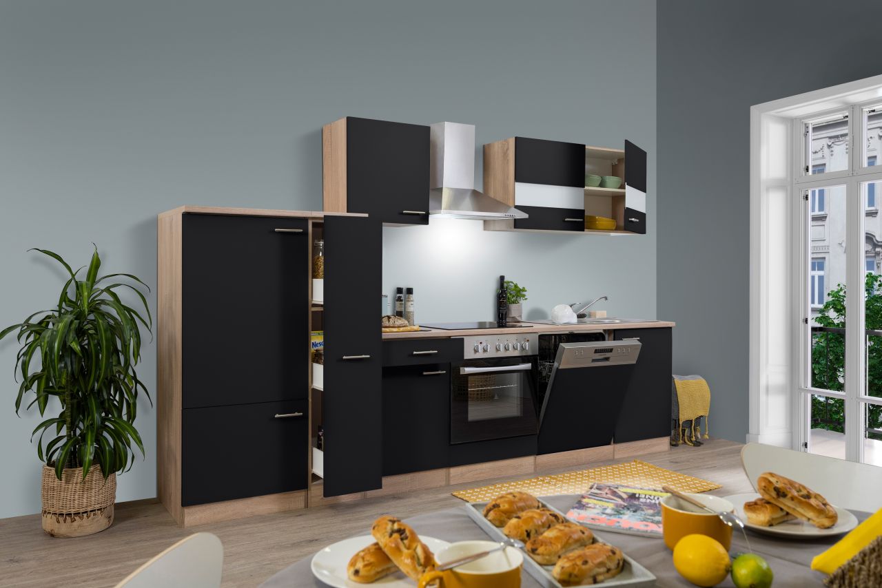 Respekta Economy Küchenblock 310 cm schwarz, Eiche Sonoma, KB310ESSC von Respekta