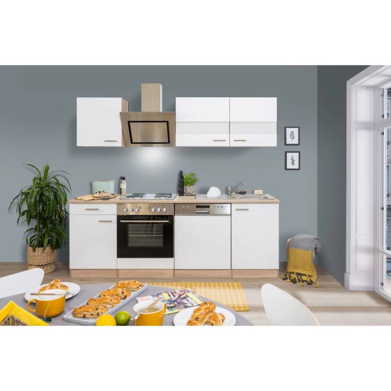 Respekta Economy Küchenzeile KB220ESWS 220 cm Weiß-Eiche Sägerau von Respekta