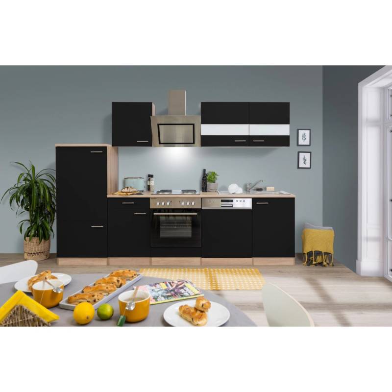 Respekta Economy Küchenzeile KB280ESSS 280 cm Schwarz-Eiche Sägerau von Respekta