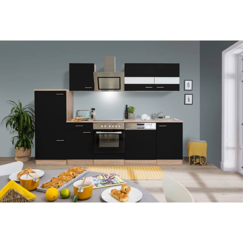 Respekta Economy Küchenzeile KB280ESSSC 280 cm Schwarz-Eiche Sägerau von Respekta