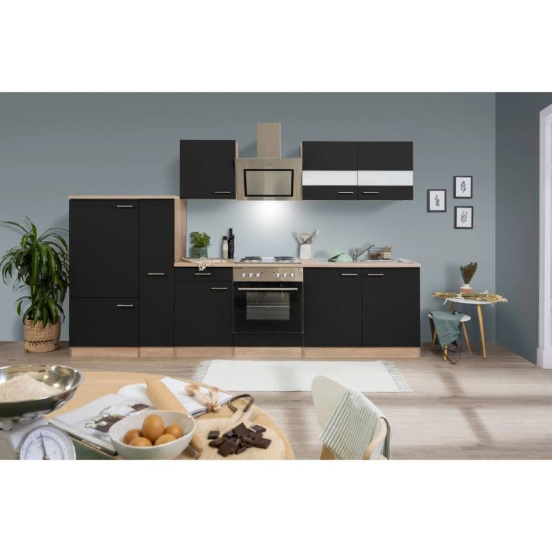 Respekta Economy Küchenzeile KB300ESSS 300 cm Schwarz-Eiche Sägerau von Respekta