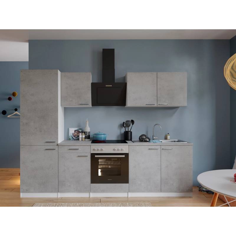 Respekta Küchenblock Malia 270 cm Beton Fronten inkl. Kühl-/ Gefrierkombination von Respekta