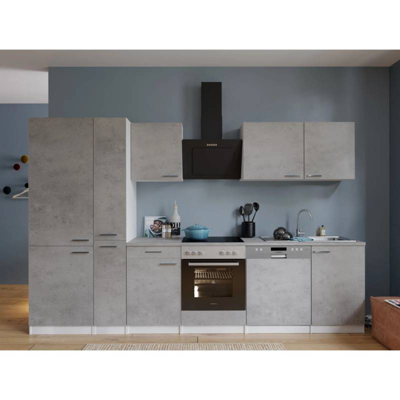 Respekta Küchenblock Malia 310 cm Beton Fronten inkl. Kühl-/ Gefrierkombination von Respekta