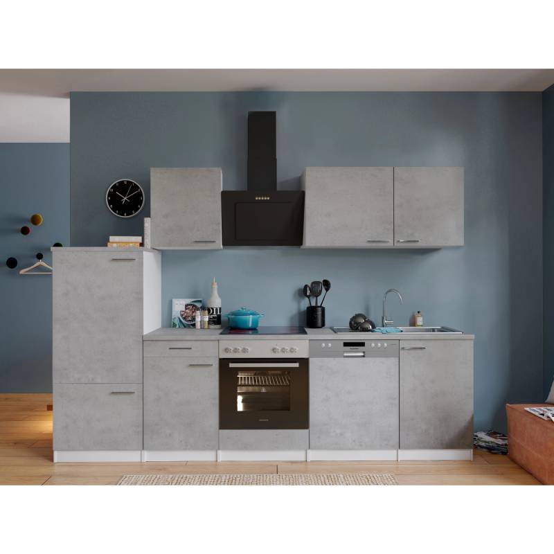 Respekta Küchenblock Malia mit E-Geräten 280 cm Beton Fronten von Respekta