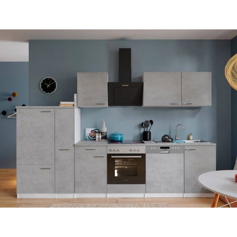 Respekta Küchenblock Malia mit E-Geräten 310 cm Beton Fronten von Respekta
