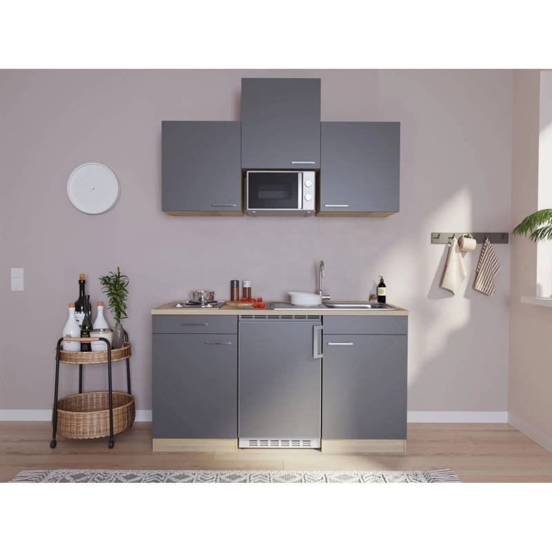 Respekta Küchenzeile KB150WGMI 150 cm Grau-Weiß Glänzend von Respekta