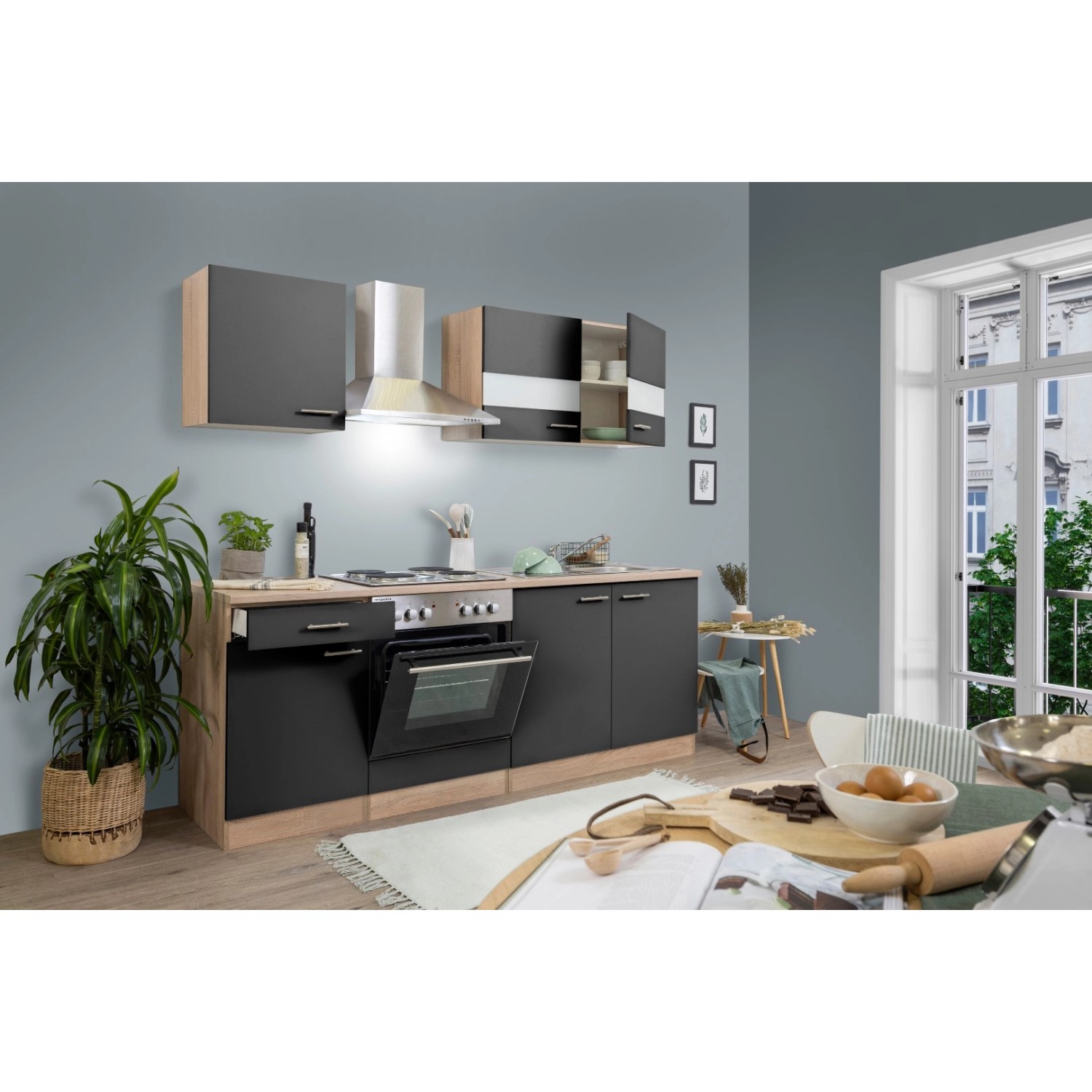 Respekta Küchenzeile KB210ESG 210 cm Grau-Eiche Sägerau Nachbildung Respekta Küchenzeile KB210ESG 210 cm Grau-Eiche Sägerau Nachbildung von Respekta