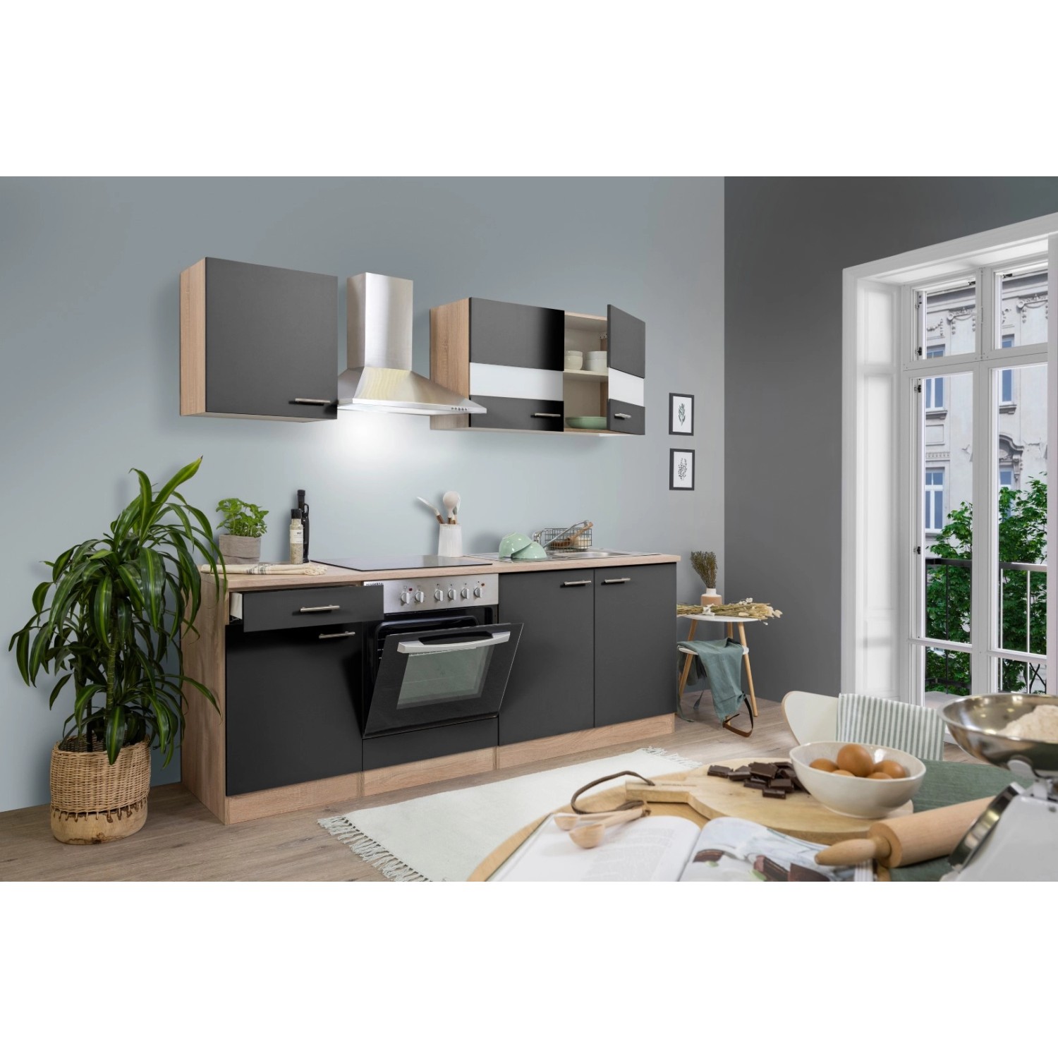 Respekta Küchenzeile KB210ESGC 210 cm Grau-Eiche Sägerau Nachbildung Respekta Küchenzeile KB210ESGC 210 cm Grau-Eiche Sägerau Nachbildung von Respekta