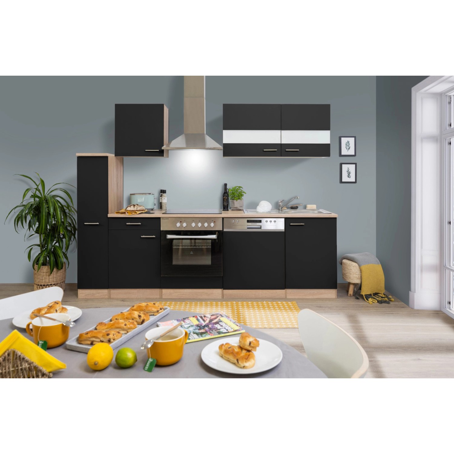Respekta Küchenzeile KB250ESSC 250 cm Schwarz-Eiche Glänzend Respekta Küchenzeile KB250ESSC 250 cm Schwarz-Eiche Glänzend von Respekta