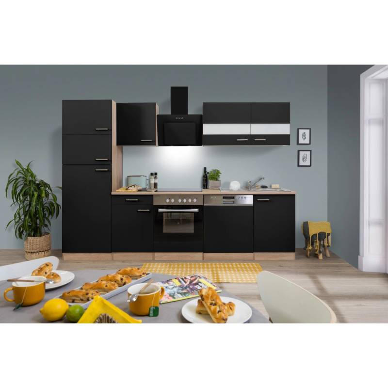 Respekta Küchenzeile KB280ESSCGKE 280 cm Schwarz-Eiche Sägerau Nachbildung von Respekta