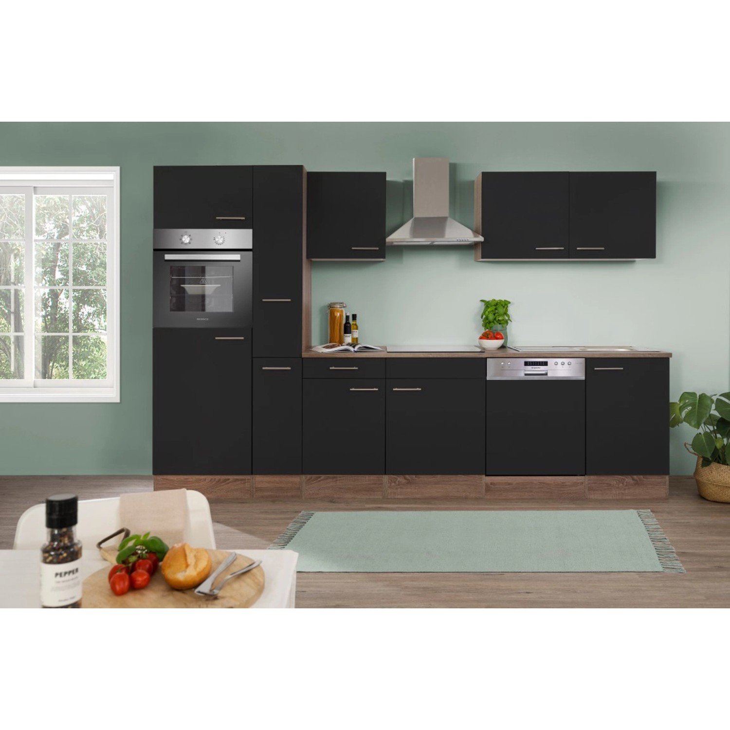Respekta Küchenzeile KB310EYS 310 cm Schwarz Seidengl.-Eiche York Nachbildung Respekta Küchenzeile KB310EYS 310 cm Schwarz Seidengl.-Eiche York Nachbildung von Respekta
