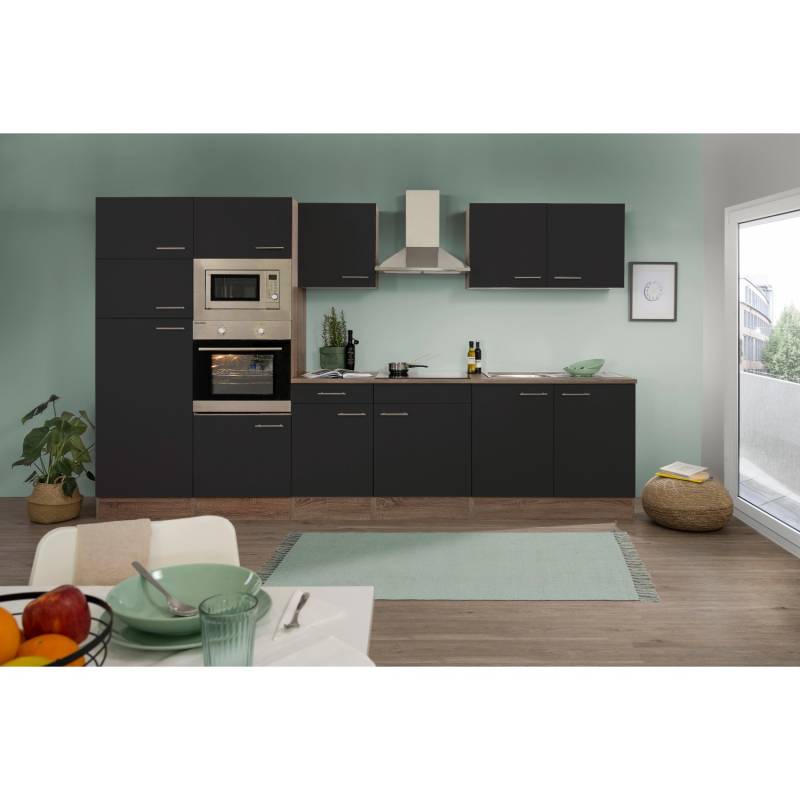 Respekta Küchenzeile KB330EYSMIGKE 330 cm Schwarz-Eiche York Nachbildung von Respekta