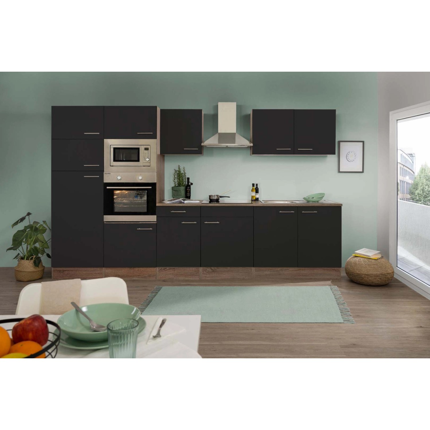 Respekta Küchenzeile ohne E-Geräte 330 cm Schwarz Seidengl.-Eiche York Respekta Küchenzeile ohne E-Geräte 330 cm Schwarz Seidengl.-Eiche York von Respekta