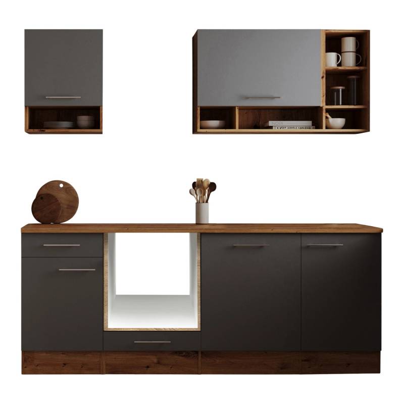 Respekta Küchenzeile Hilde LBBEKB220EGC ohne E-Geräte 220 cm Grau von Respekta