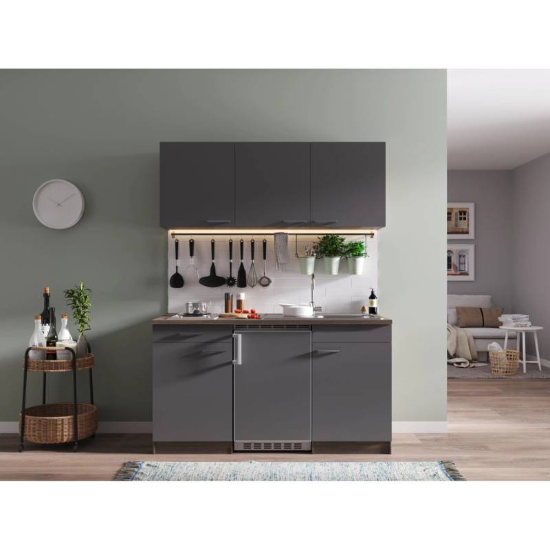 Respekta Küchenzeile KB150EYG 150 cm Grau-Eiche York Nachbildung von Respekta
