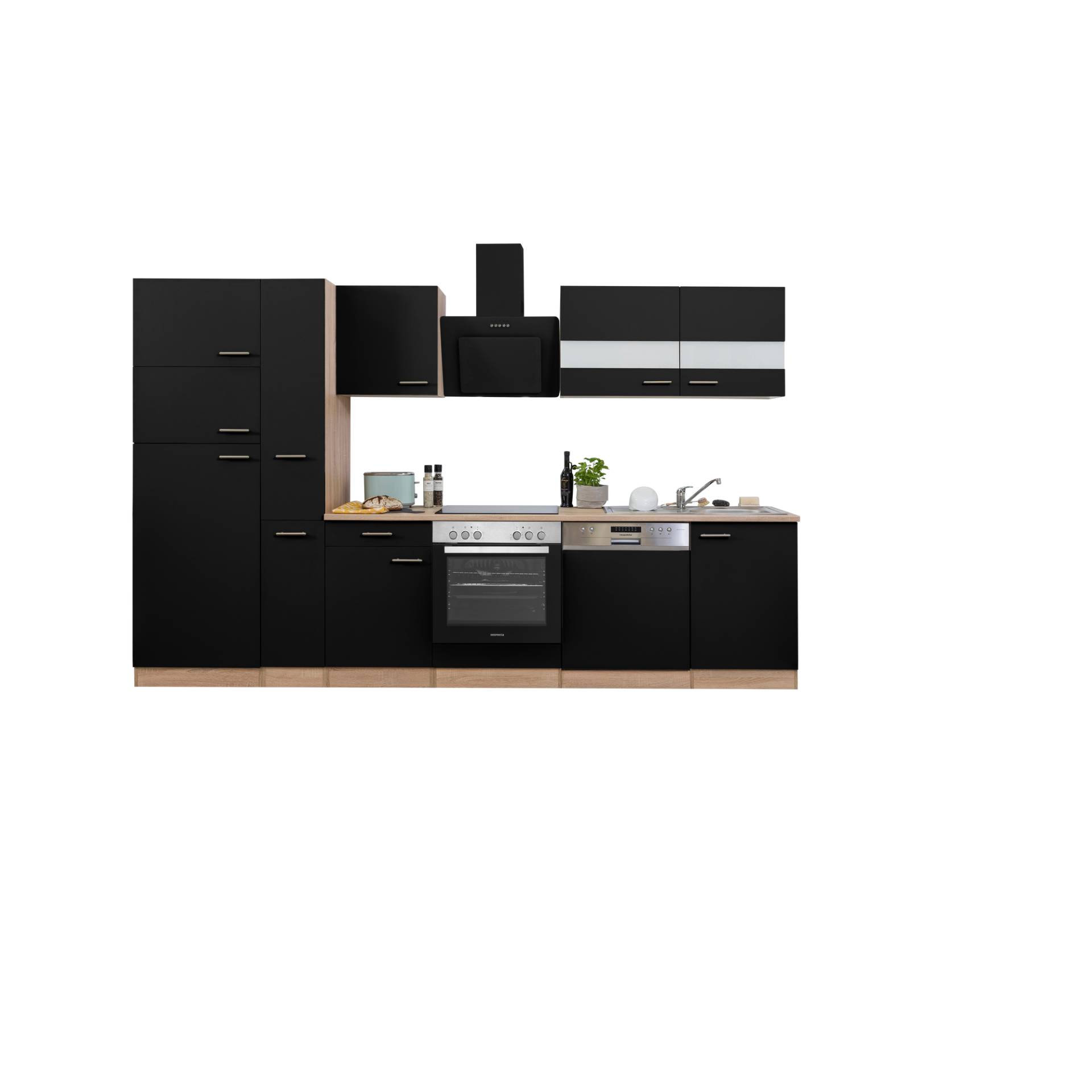 Respekta Küchenzeile 'Merle' mit E-Geräten B310ESSCGKE schwarz/eichefarben 310 cm von Respekta