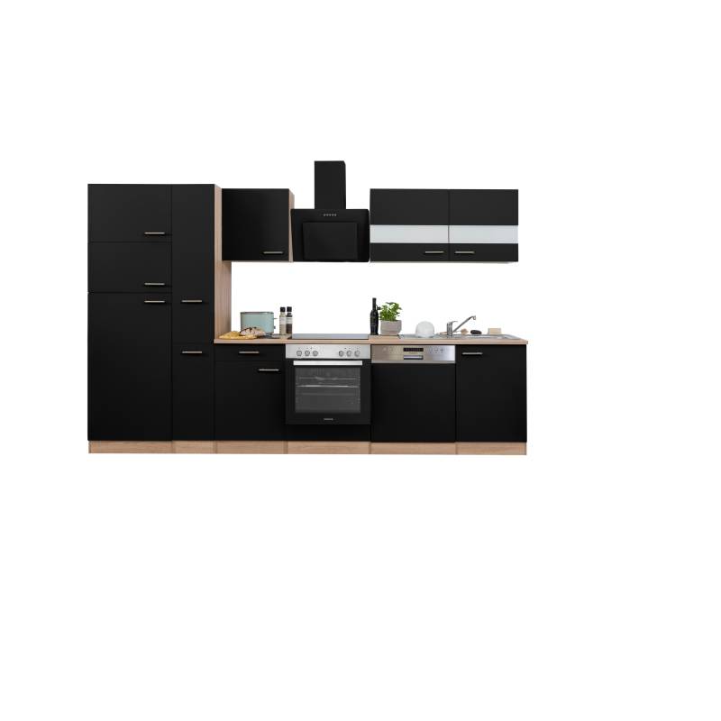 Respekta Küchenzeile 'Merle' mit E-Geräten B310ESSCGKE schwarz/eichefarben 310 cm von Respekta