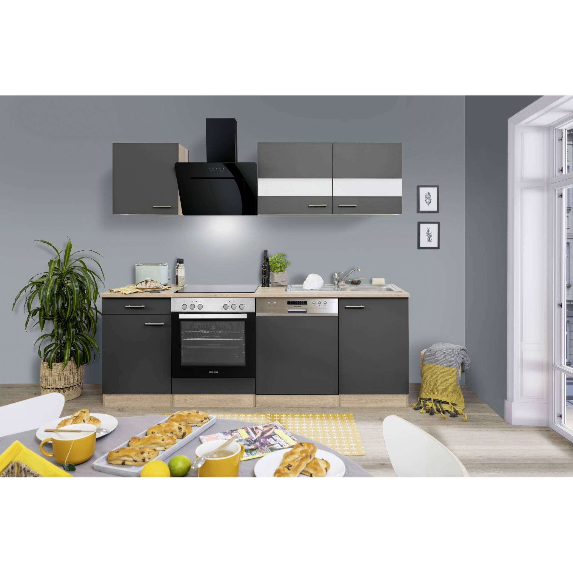 Respekta Küchenzeile 'Merle' mit E-Geräten KB220ESGSSC grau/eichefarben 220 cm Respekta Küchenzeile 'Merle' mit E-Geräten KB220ESGSSC grau/eichefarben 220 cm von Respekta