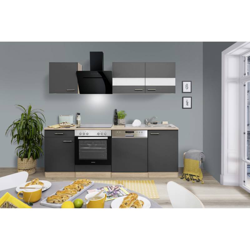 Respekta Küchenzeile 'Merle' mit E-Geräten KB220ESGSSC grau/eichefarben 220 cm von Respekta