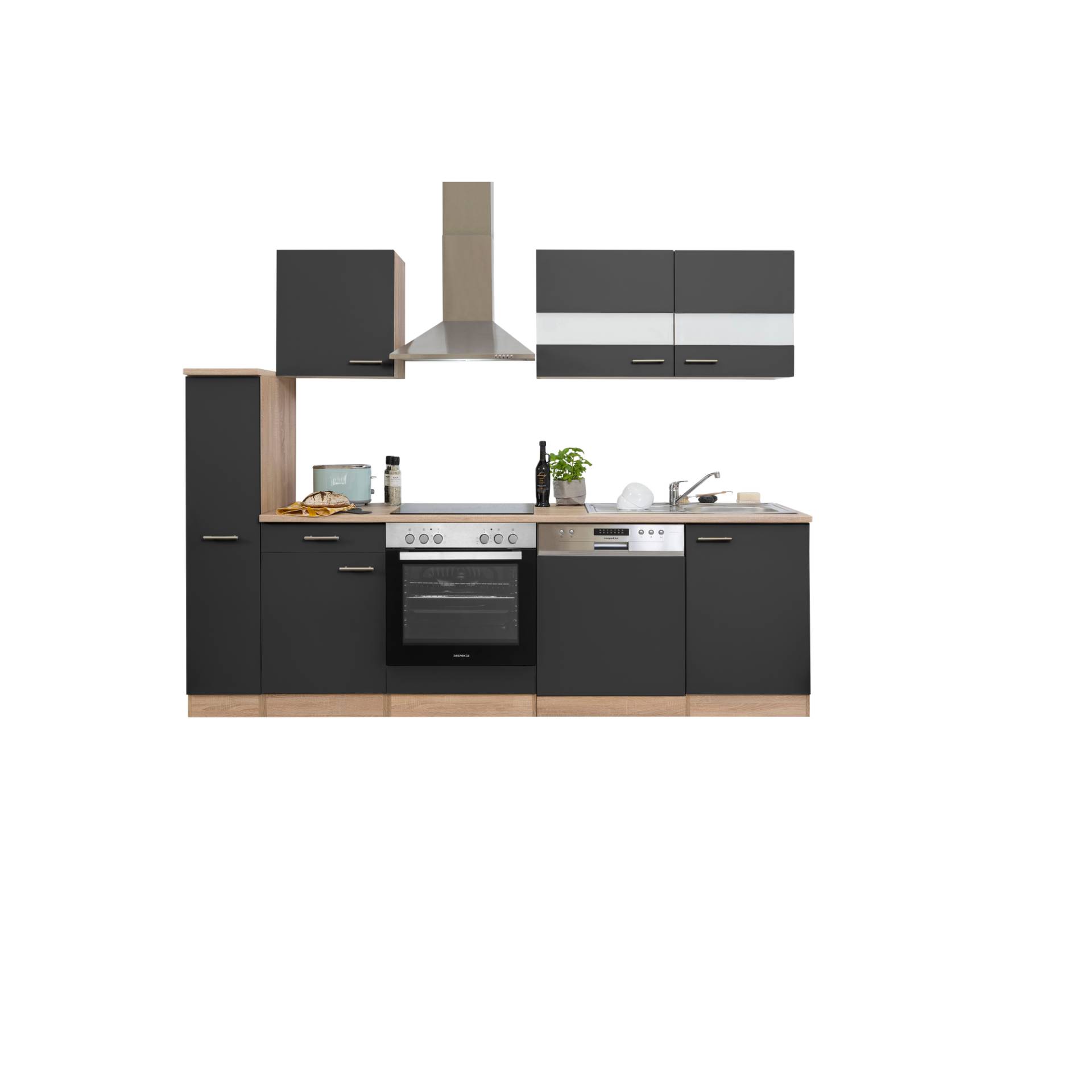Respekta Küchenzeile 'Merle' mit E-Geräten KB250ESGC grau/eichefarben 250 cm von Respekta