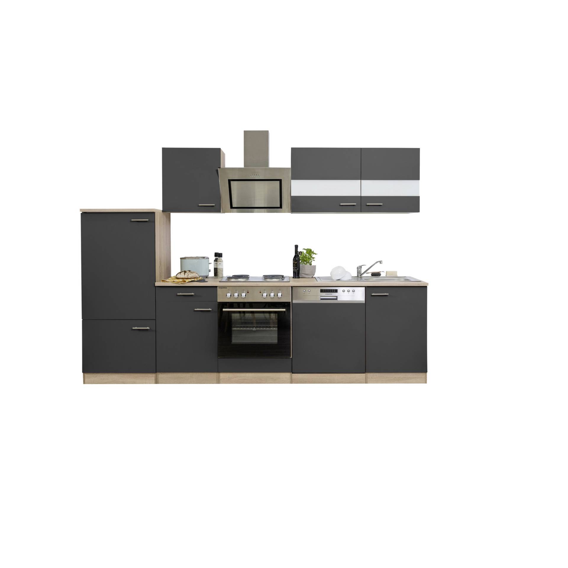 Respekta Küchenzeile 'Merle' mit E-Geräten KB280ESGS grau/eichefarben 280 cm von Respekta