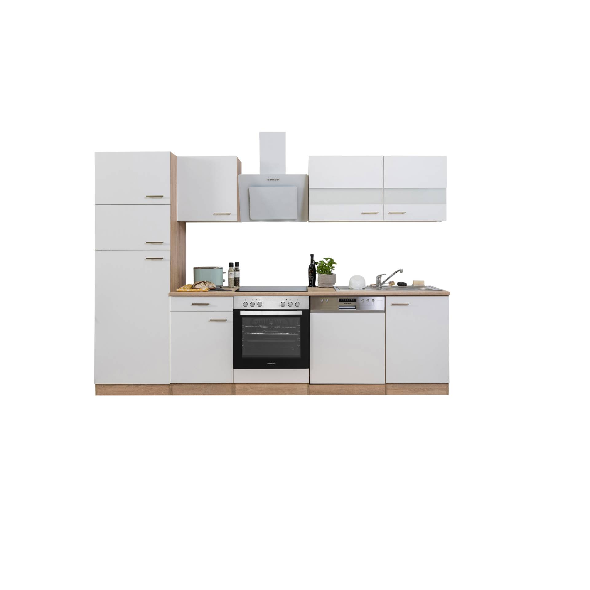 Respekta Küchenzeile 'Merle' mit E-Geräten KB280ESWCGKE weiß/eichefarben 280 cm von Respekta
