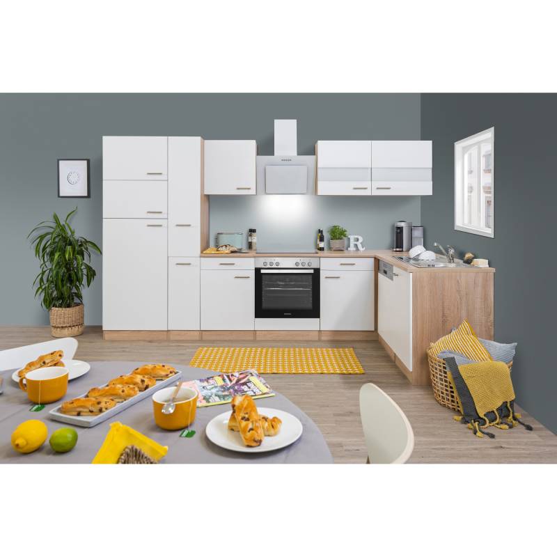 Respekta L-Küchenzeile 'Merle' mit E-Geräten KBL310ESWSC weiß/eichefarben 310 cm Respekta L-Küchenzeile 'Merle' mit E-Geräten KBL310ESWSC weiß/eichefarben 310 cm von Respekta