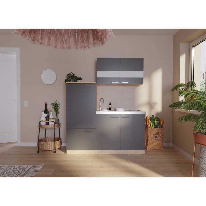 Respekta Miniküche KB160ESG 160 cm Grau-Eiche Sonoma Sägerau Nachbildung von Respekta