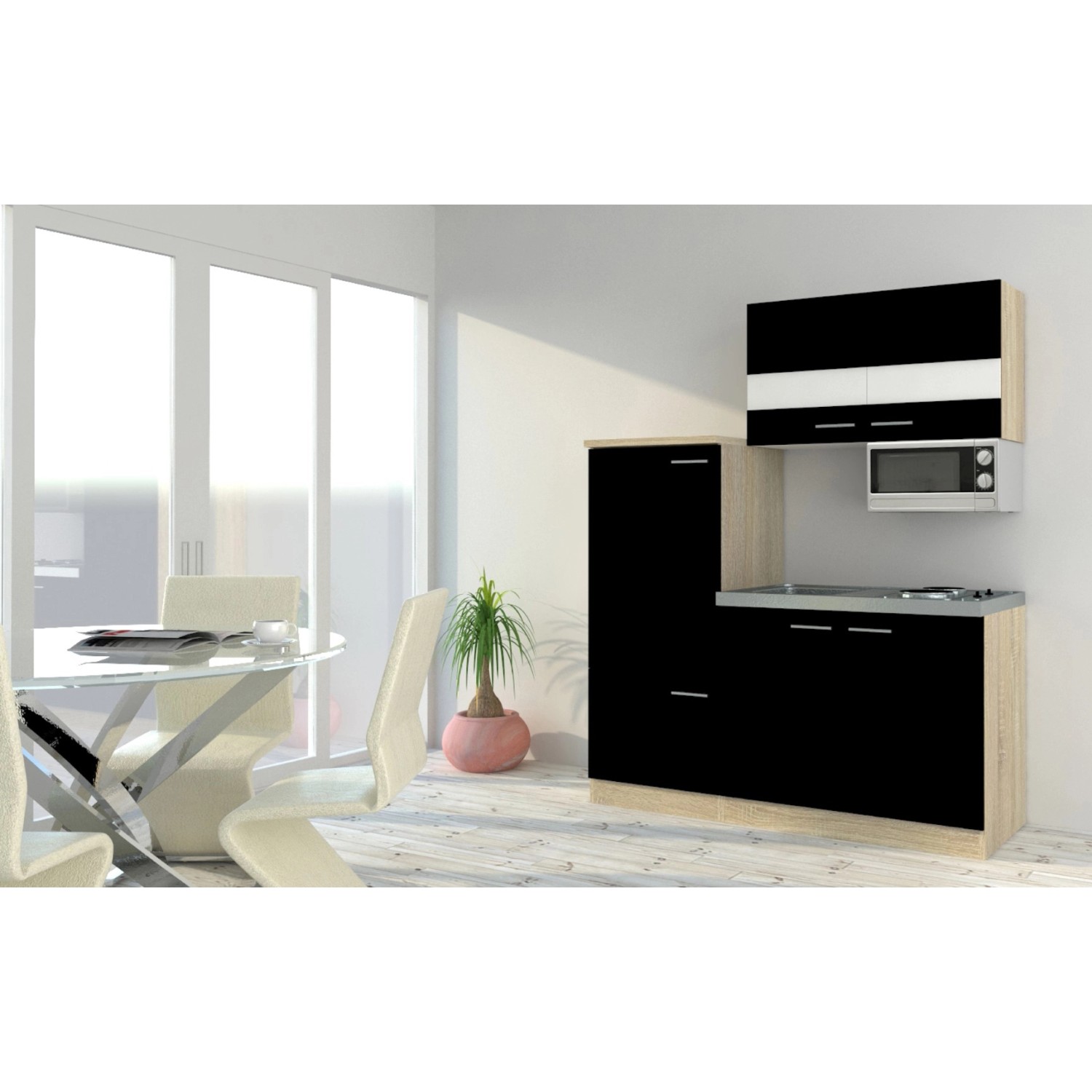 Respekta Miniküche KB160ESSMI 160 cm Schwarz-Eiche Sonoma Nachbildung Mikrowelle Respekta Miniküche KB160ESSMI 160 cm Schwarz-Eiche Sonoma Nachbildung Mikrowelle von Respekta