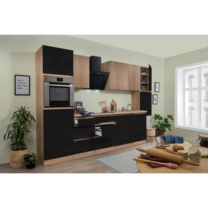 Respekta Premium Küchenzeile GLRP330HESSOES Grifflos 330 cm Schwarz Eiche NB von Respekta