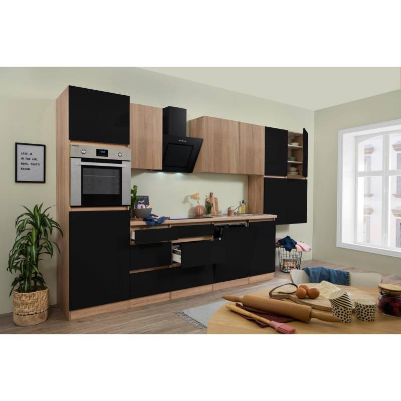 Respekta Premium Küchenzeile GLRP380HESSOES Grifflos 380 cm Schwarz Eiche NB von Respekta