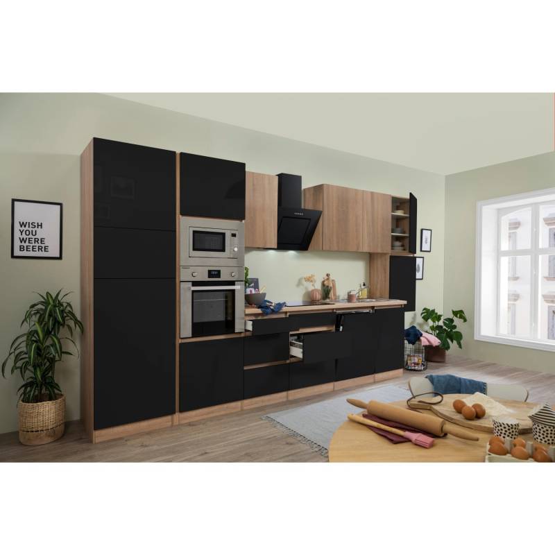 Respekta Premium Küchenzeile GLRP395HESSGKEOES Grifflos 395 cm Schwarz Eiche NB von Respekta