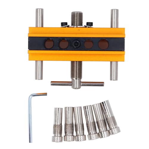 Resefinem Selbstzentrierende Doweling Jig Kit Metrik Einstellbare Breite Bohrhandbuch für gerade Löcher mit 6 Buchsen Gold Ideal für Holzbearbeitungsprojekte (Gold) von Respicefinem