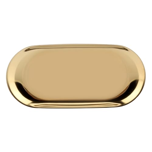 Respice finem Edelstahl-Aufbewahrung behälter für Kosmetik-Schmuck-Kuchen platte im nordischen Stil, ideal für Büro-Schreibtische mit weichem Messing-Finish und gutem Glanz Silber (L) von Respicefinem