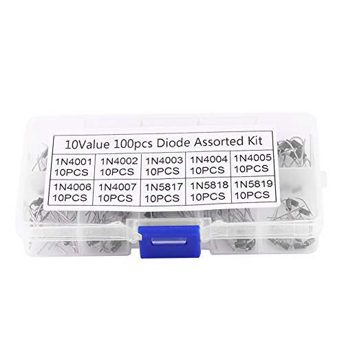 Respicefinem 100-teiliges Gleichrichterdioden-Sortimentsset | 10 Werte 1N4001-1N4007 & 1N5817-1N5819 | Elektronisches Komponentenset mit Aufbewahrungsbox von Respicefinem