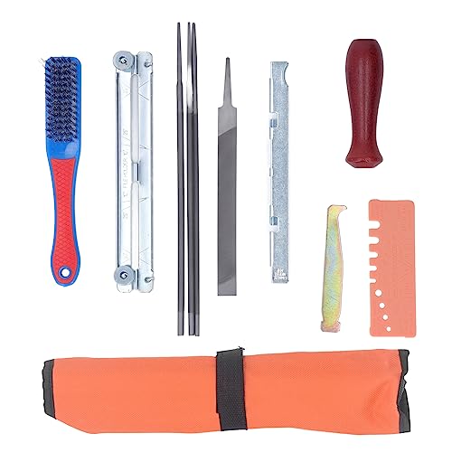 Respicefinem 11Pcs Chainsaw Sharpener File Chain Saw Teeth Sharpening Tool Set Kit with Handle Ideal for Woodworking and Home Use Made of Carbon Steel with Wood Handle in Orange von Respicefinem