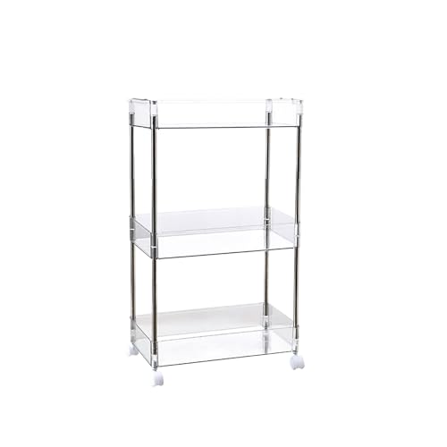 Respicefinem Acryl Transparent Kosmetik und Snacks Ablage Regal mit Rädern mehr Schicht iges Design Flexibles Mobiles und Robustes Ideal für Schlafsaal Badezimmer Spalten und (3 Layers 62x37x20.5cm) von Respicefinem
